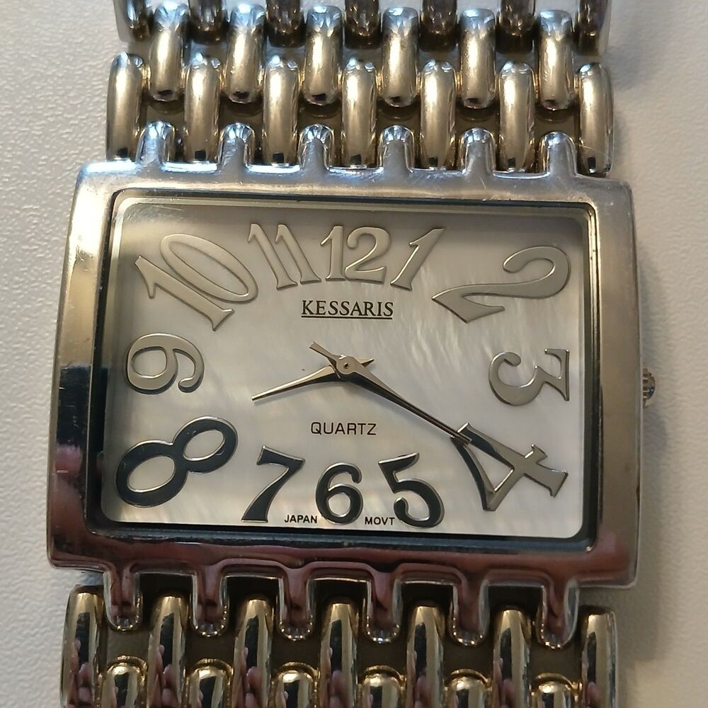 Vintage Kessaris Women's Silver Tone MOP Dial Quartz Chunky Cuff Watch